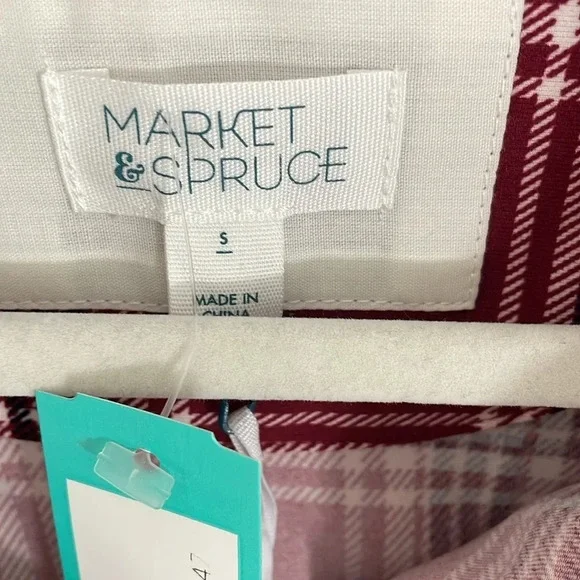 Market & Spruce Perrina Button Down Knit Top 3/4 Burgundy Plaid Women Size Small - Picture 3 of 11